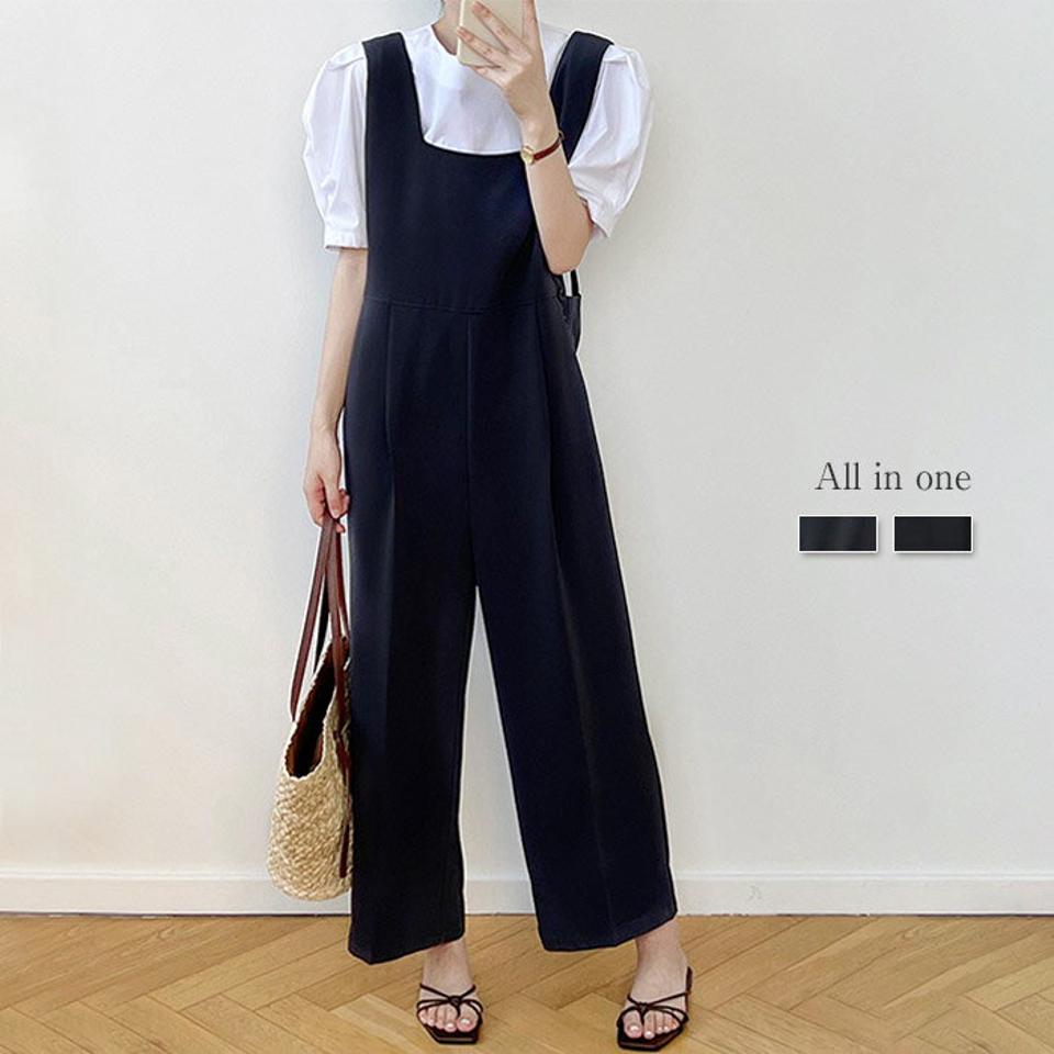 サロペット パンツ レディース 春夏 オールインワン ワンピース きれいめ オフィス 仕事 ゆったり ワイドパンツ フェミニン M/Lサイズ 20代 30代 40代 2022ss
