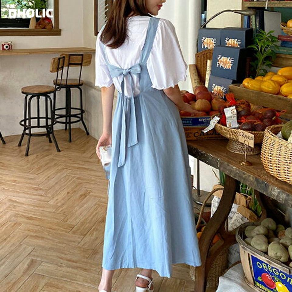 【10%OFF】≪人気商品再入荷≫リネン混バックリボンノースリワンピース・全3色・t01151 レディース 【ops】ワンピース ロング丈 ロングワンピース スリーブレス ノースリーブ レイヤード 背中見せ 水色 バックシャン りぼん リネン 春 夏 韓国ファッション セール SALE