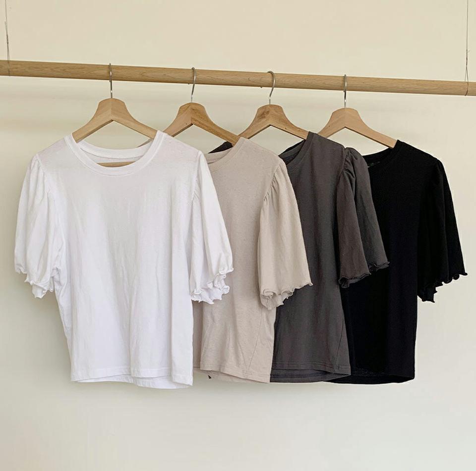 メロウパフスリーブTシャツ・全4色・t01119 レディース 【tops】トップス Tシャツ 半袖 ハーフスリーブ メロウ 二の腕カバー パフスリーブ パフ袖 フェミニン シンプル 単色 無地 大人 きれいめ ラウンドネック 上品 春 夏 韓国ファッション