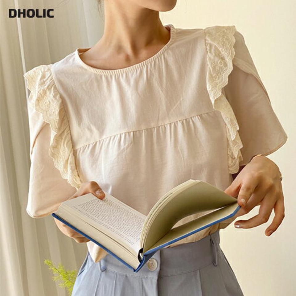 【10%OFF】チューリップスリーブレースブラウス・全3色・t01123 レディース 【bl】トップス ブラウス 半袖 チューリップスリーブ 袖コン レース フリル ガーリー 大人 フェミニン かわいい 可愛い シンプル ギャザー スリット 春 夏 韓国ファッション blsセール