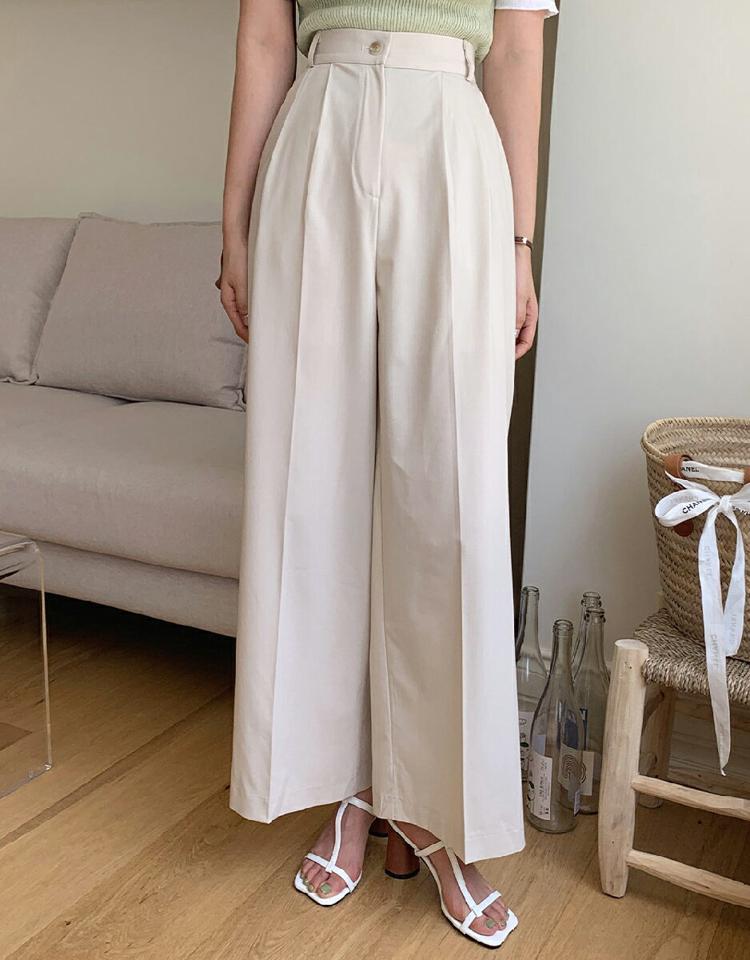 【10%OFF】ツータックワイドスラックス・全3色・t01137 レディース 【pt】スラックス パンツ ズボン ロングパンツ ワイドパンツ タック 単色 無地 シンプル ベーシック 大人 きれいめ オフィスカジュアル ストレート ハイウエスト 春 夏 韓国ファッション セール SALE