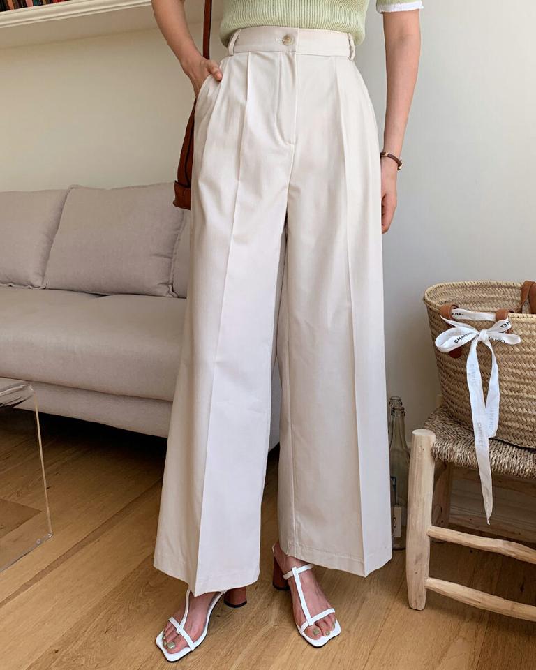 【10%OFF】ツータックワイドスラックス・全3色・t01137 レディース 【pt】スラックス パンツ ズボン ロングパンツ ワイドパンツ タック 単色 無地 シンプル ベーシック 大人 きれいめ オフィスカジュアル ストレート ハイウエスト 春 夏 韓国ファッション セール SALE