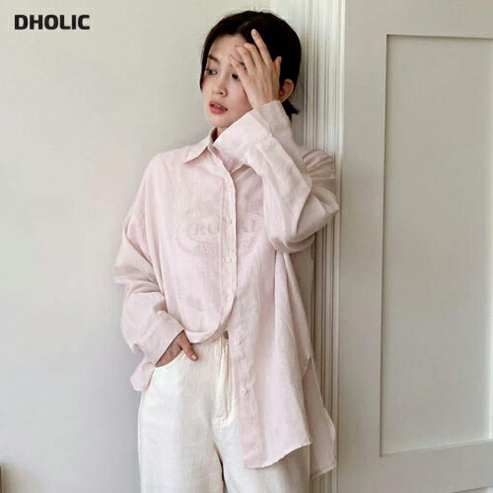 リネン混オーバーフィットシャツ・全5色・t01124 レディース 【bl】トップス シャツ 長袖 リネン オーバーサイズ ゆったり 単色 無地 シンプル ベーシック カジュアル ラフ パステル ピンク ボタン 春 夏 秋 韓国ファッション