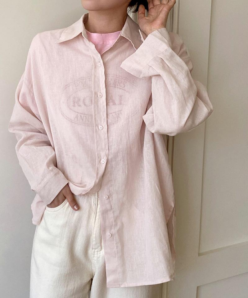 リネン混オーバーフィットシャツ・全5色・t01124 レディース 【bl】トップス シャツ 長袖 リネン オーバーサイズ ゆったり 単色 無地 シンプル ベーシック カジュアル ラフ パステル ピンク ボタン 春 夏 秋 韓国ファッション