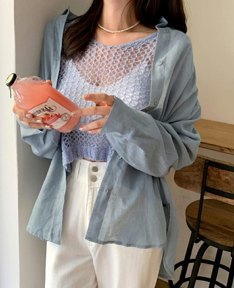 リネン混オーバーフィットシャツ・全5色・t01124 レディース 【bl】トップス シャツ 長袖 リネン オーバーサイズ ゆったり 単色 無地 シンプル ベーシック カジュアル ラフ パステル ピンク ボタン 春 夏 秋 韓国ファッション