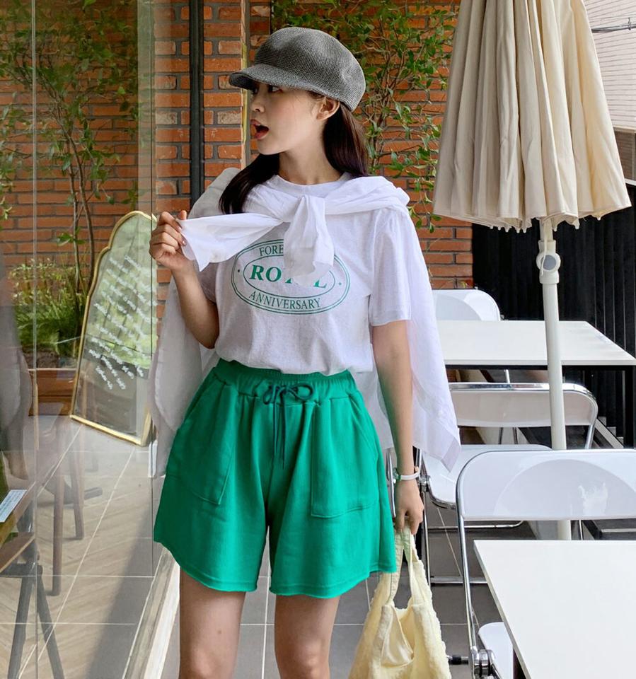 ポケットスウェットショートパンツ・全5色・t01143 レディース 【pt】パンツ ズボン ショートパンツ 短パン ワイドパンツ スウェット ポケット 単色 無地 シンプル カジュアル ラフ ウエストゴム 緑 楽ちん ハイウエスト 春 夏 韓国ファッション