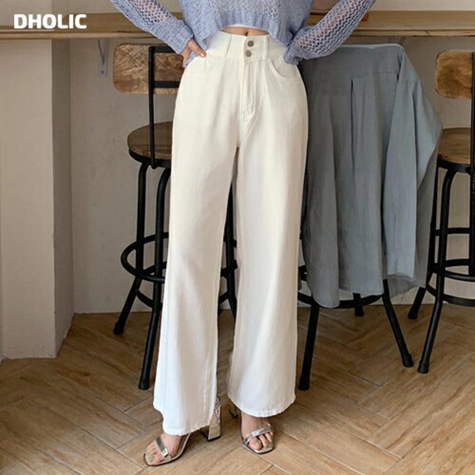 ツーボタンワイドパンツ・全2色・t01155 レディース 【pt】パンツ ズボン ロングパンツ ワイドパンツ 単色 無地 シンプル ベーシック カジュアル ベルトループ ストレート ハイウエスト 春 夏 韓国ファッション