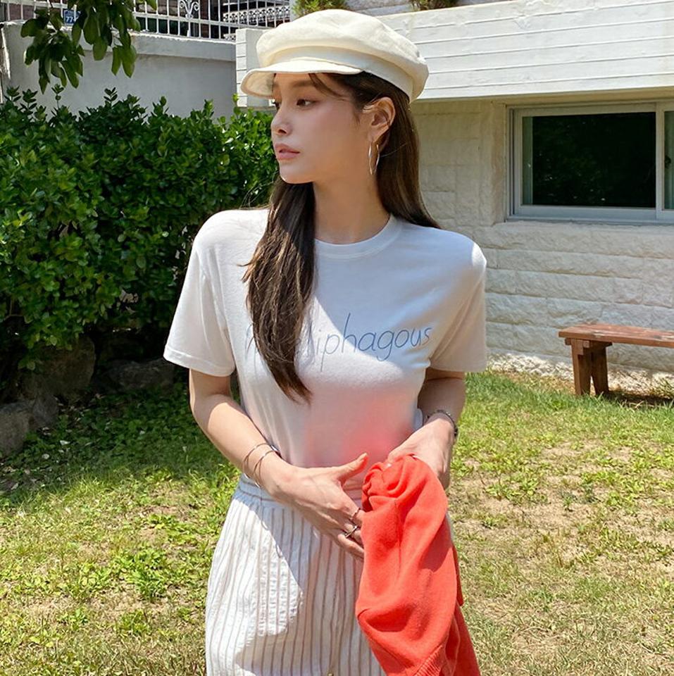 レーヨン混レタリングTシャツ・全4色・t72218 レディース 【tops】トップス 半袖 Tシャツ ロゴ ロゴT レタリング レーヨン混 パステル ルーズフィット 春 夏 カジュアル かわいい 可愛い ラウンドネック 水色 韓国ファッション ハイホリHIHOLLI