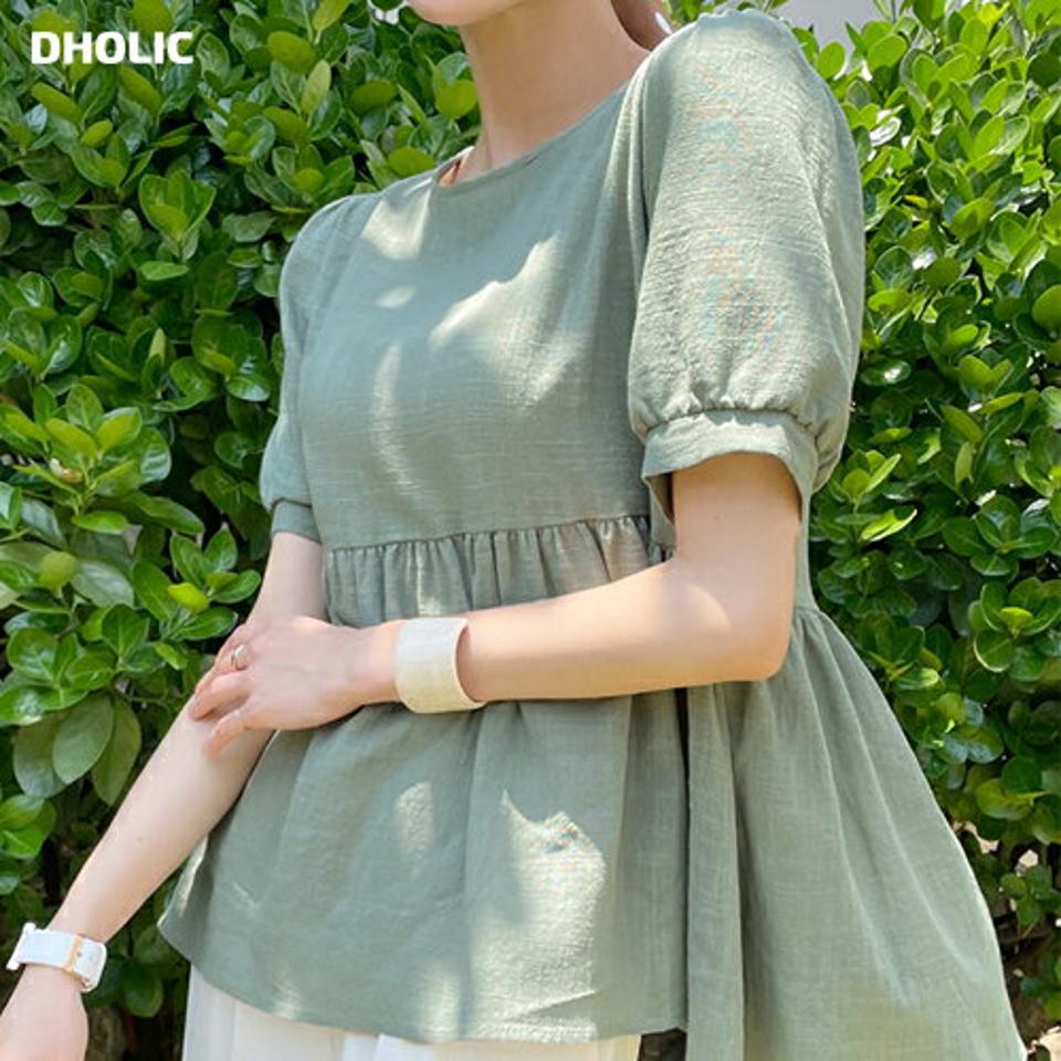 ペプラムコットンブラウス・全4色・t72223 レディース 【bl】ブラウス トップス 半袖 単色 無地 シンプル ペプラム 体型カバー コットン 綿 パフスリーブ パフ袖 パステル 春 夏 フェミニン お腹カバー 二の腕カバー 韓国ファッション ハイホリHIHOLLI