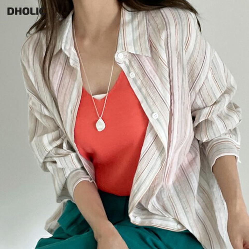 コットンルーズフィットストライプシャツ・全2色・t72228 レディース 【bl】シャツ 長袖 襟 ボタン 柄 模様 ストライプ ルーズフィット ゆったり 楽ちん シースルー シアー 春 夏 爽やか カジュアル 韓国ファッション ハイホリHIHOLLI