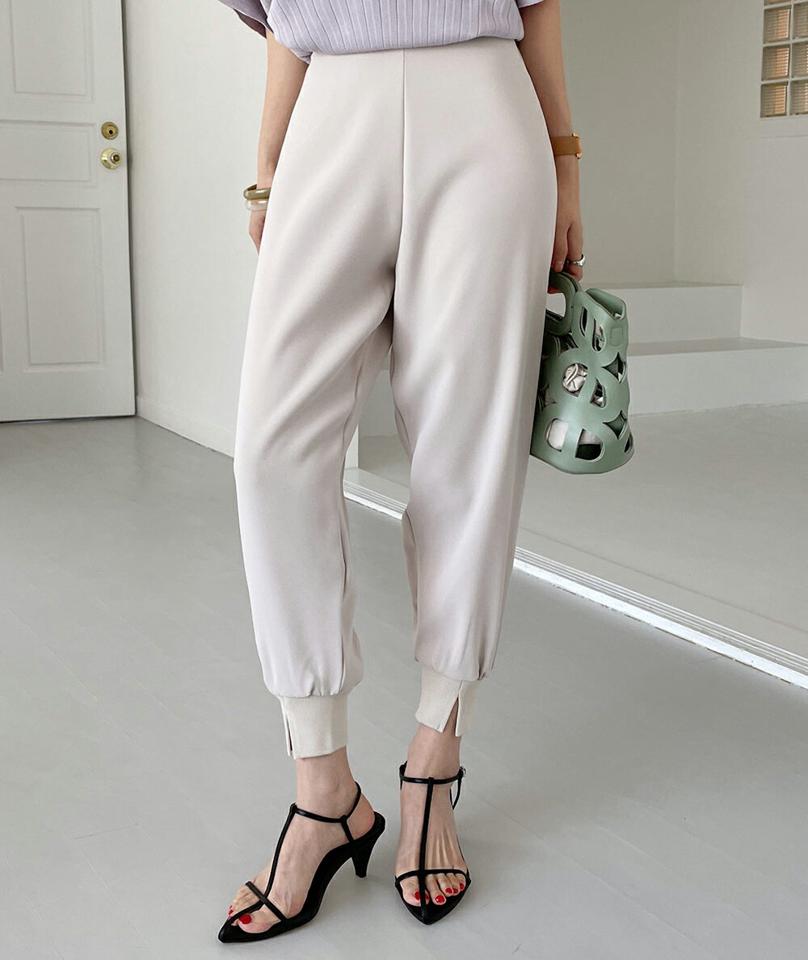 スリットジョガーパンツ・全2色・t72239 レディース 【pt】パンツ ロング丈 単色 無地 シンプル ベーシック ラフ スリット ジョガーパンツ トレーナー 楽ちん 春 夏 ハイウエスト リブ 春 夏 カジュアル 韓国ファッション ハイホリHIHOLLI