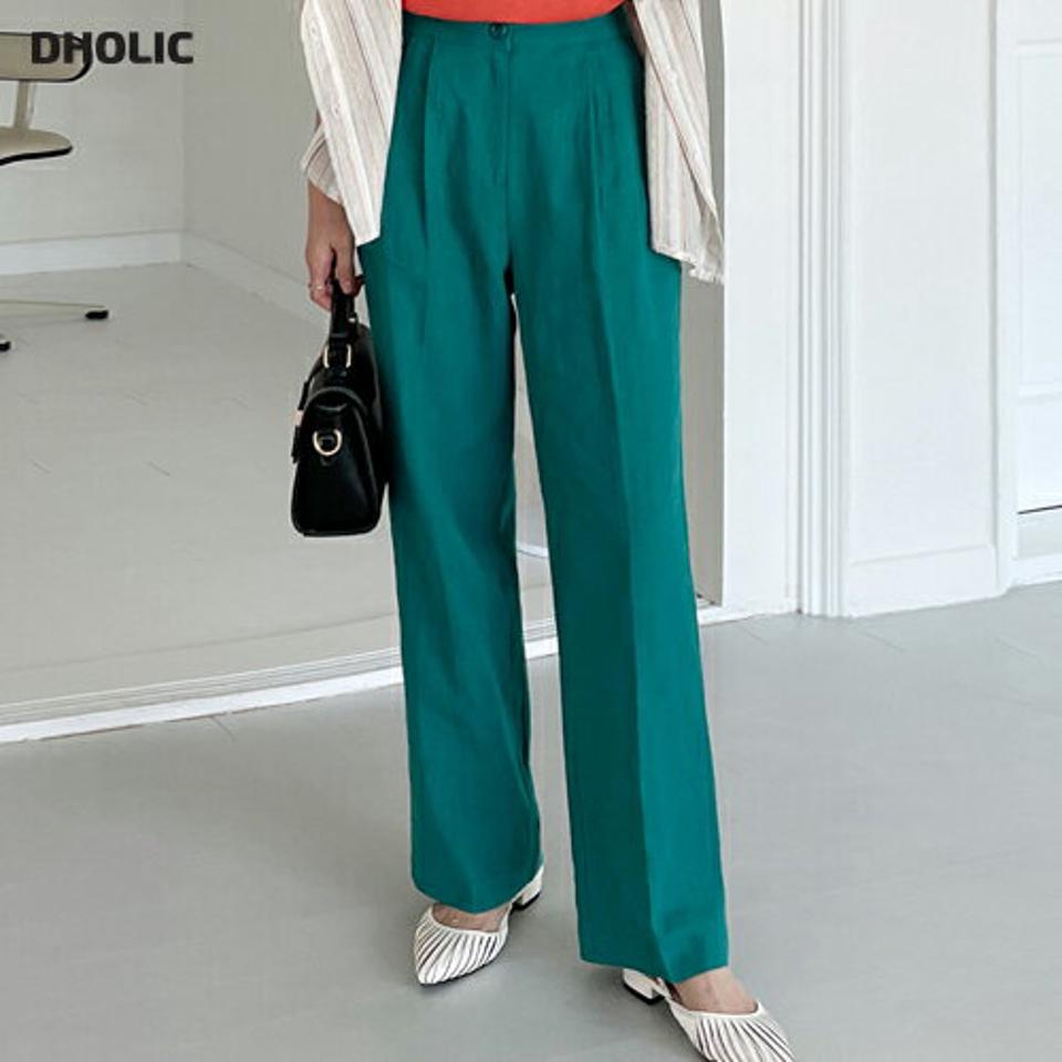 リネンタックストレートスラックス・全3色・t72240 レディース 【pt】スラックス パンツ ロング丈 シンプル ベーシック オフィスカジュアル リネン タック ストレート カラーパンツ 春 夏 カジュアル 緑 グリーン 韓国ファッション ハイホリHIHOLLI