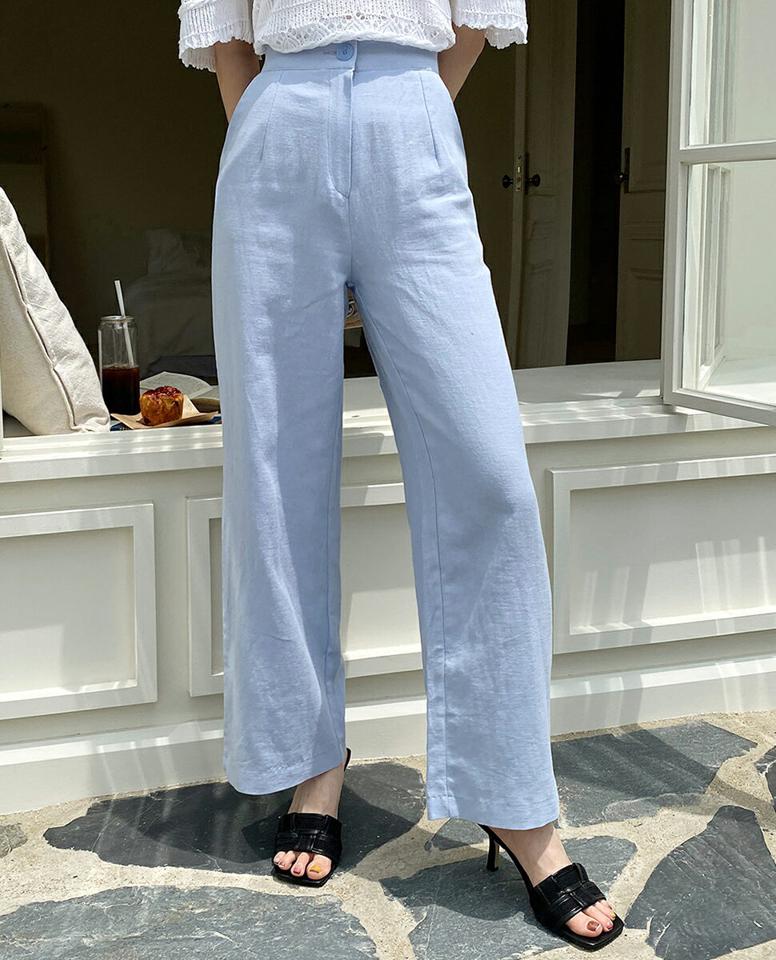 リネン混ボタンワイドスラックス・全4色・b72499 レディース 【pt】パンツ スラックス ロング丈 単色 無地 シンプル ベーシック リネン混 ワイド 体型カバー ゆったり 楽ちん 春 夏 カジュアル 大人っぽ 韓国ファッション ハイホリHIHOLLI