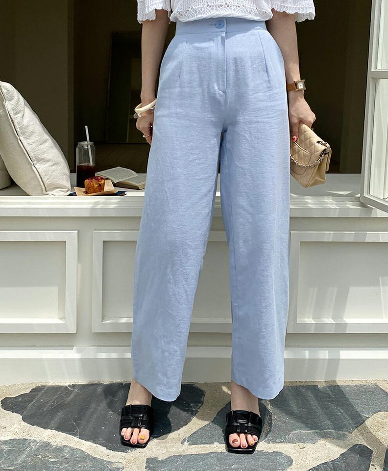 リネン混ボタンワイドスラックス・全4色・b72499 レディース 【pt】パンツ スラックス ロング丈 単色 無地 シンプル ベーシック リネン混 ワイド 体型カバー ゆったり 楽ちん 春 夏 カジュアル 大人っぽ 韓国ファッション ハイホリHIHOLLI