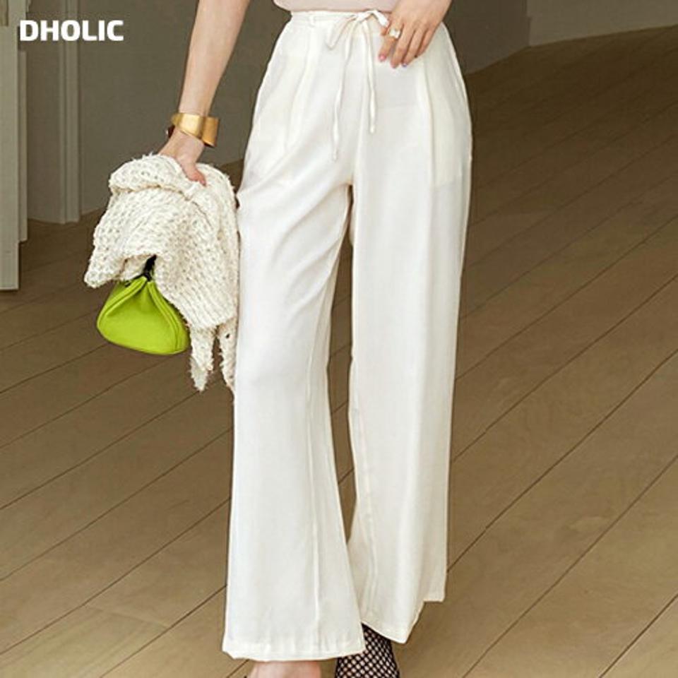 リボンワイドパンツ・全5色・t72523 レディース 【pt】パンツ ロング丈 単色 無地 シンプル ベーシック リボン りぼん ワイド ハイウエスト タック ストレート 春 夏 フェミニン 楽ちん かわいい 可愛い 韓国ファッション ハイホリHIHOLLI