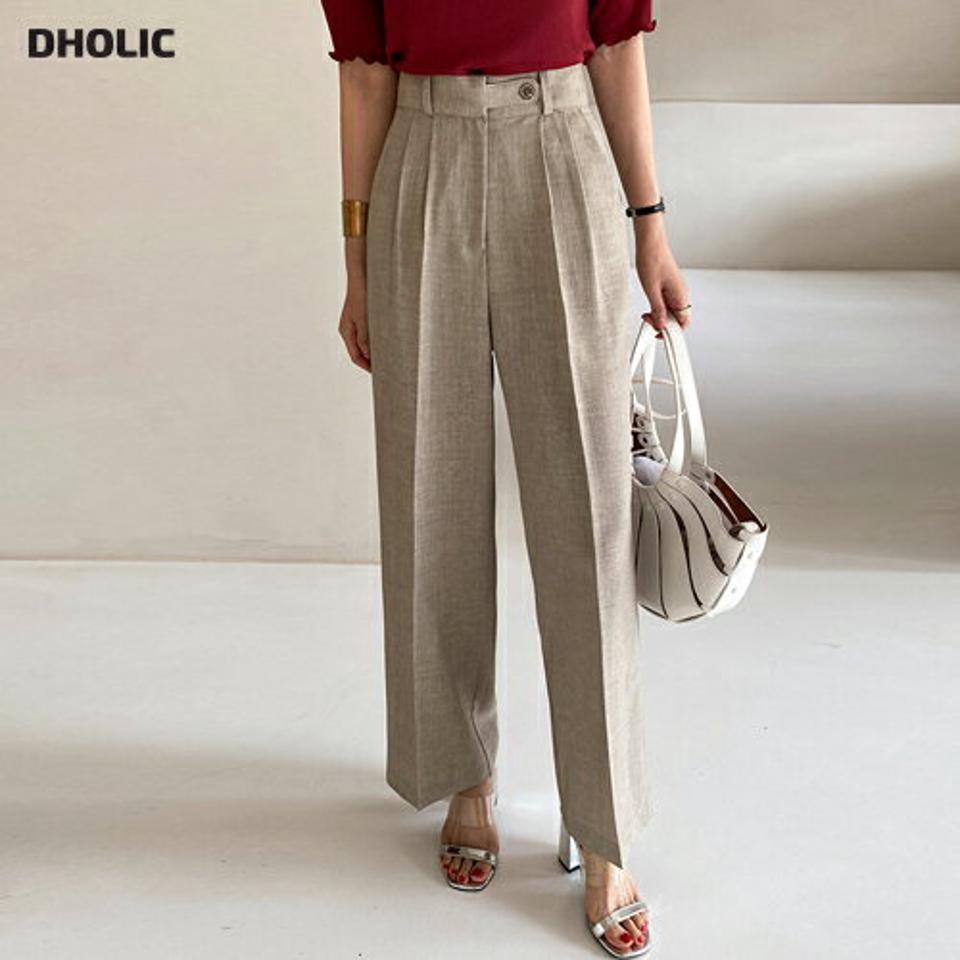 ボタンワイドスラックス・全3色・t72496 レディース 【pt】パンツ スラックス ロング丈 単色 無地 シンプル ベーシック オフィスカジュアル ワイド ボタン ぼたん ハイウエスト ダーツ ストレート 春 夏 大人っぽ 韓国ファッション ハイホリHIHOLLI