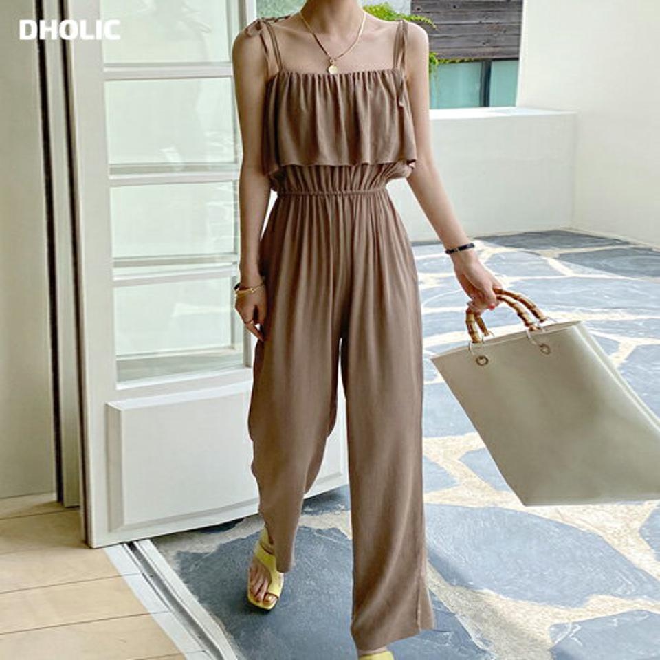 フリルキャミオールインワン・全3色・t72501 レディース 【pt】オールインワン パンツ ロング丈 キャミソール リボン りぼん 鎖骨 デコルテ 単色 無地 フリル ウエストマークウエストゴム 春 夏 カジュアル 韓国ファッション ハイホリHIHOLLI