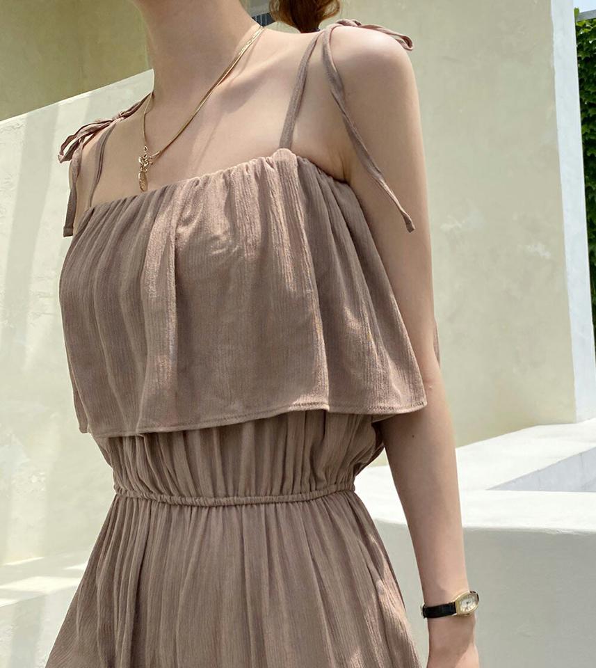 フリルキャミオールインワン・全3色・t72501 レディース 【pt】オールインワン パンツ ロング丈 キャミソール リボン りぼん 鎖骨 デコルテ 単色 無地 フリル ウエストマークウエストゴム 春 夏 カジュアル 韓国ファッション ハイホリHIHOLLI