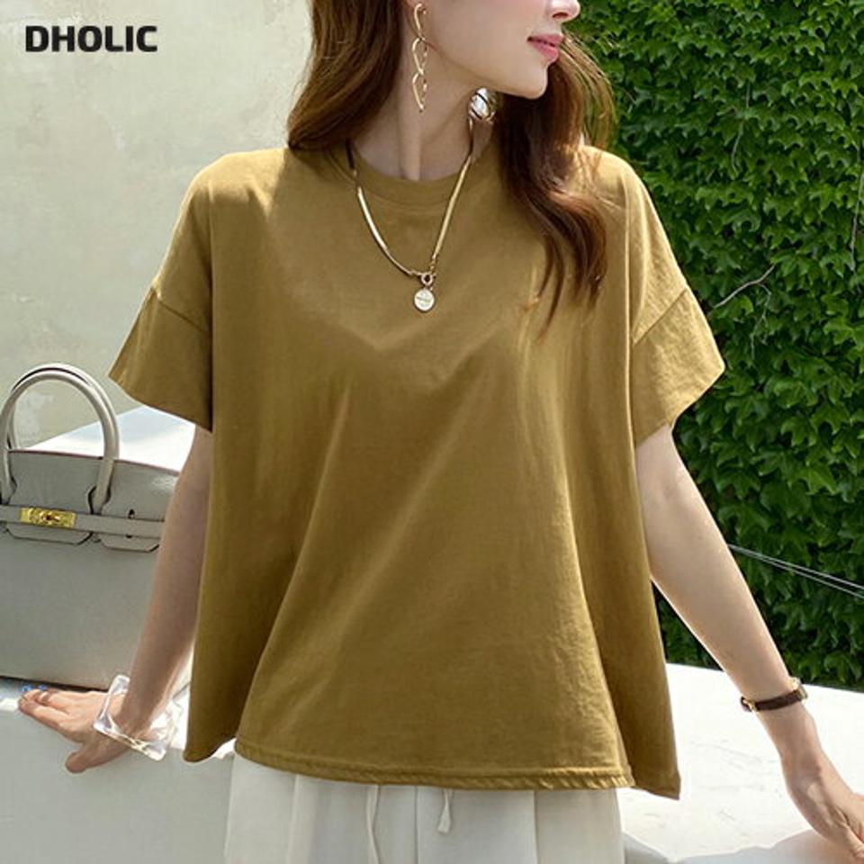 【10%OFF】ショートスリーブTシャツ・全5色・b72527 レディース 【tops】トップス 半袖 単色 無地 シンプル ベーシック Tシャツ ゆったり 楽ちん 体型カバー ルーズ フレア 春 夏 フェミニン カジュアル 大人っぽ 韓国ファッション ハイホリHIHOLLI セール SALE