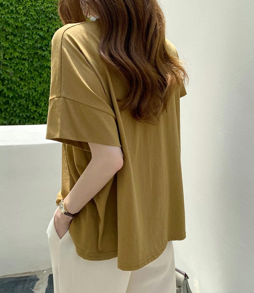 【10%OFF】ショートスリーブTシャツ・全5色・b72527 レディース 【tops】トップス 半袖 単色 無地 シンプル ベーシック Tシャツ ゆったり 楽ちん 体型カバー ルーズ フレア 春 夏 フェミニン カジュアル 大人っぽ 韓国ファッション ハイホリHIHOLLI セール SALE