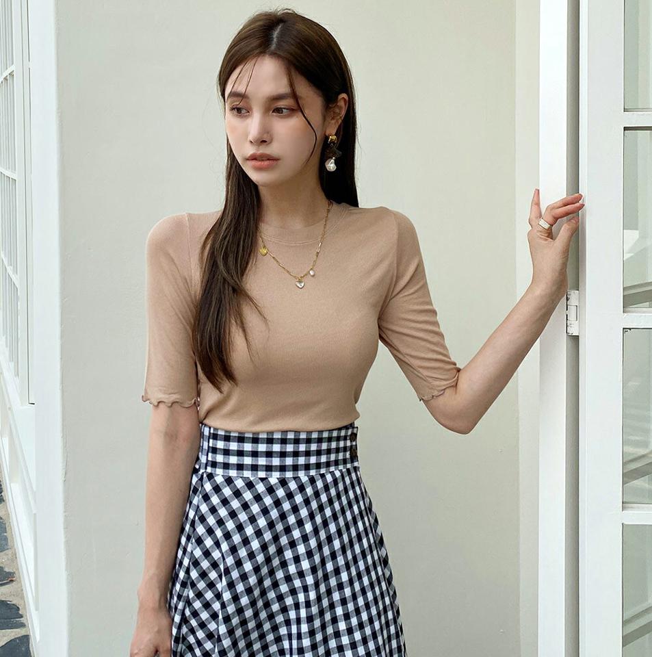 【10%OFF】タイトメロウリブニット・全6色・b72475 レディース 【tops】トップス ニット 半袖 単色 無地 シンプル ベーシック オフィスカジュアル スリム タイト リブ 春 夏 レーヨン混 フェミニン 大人っぽ きれいめ 韓国ファッション ハイホリHIHOLLI セール SALE