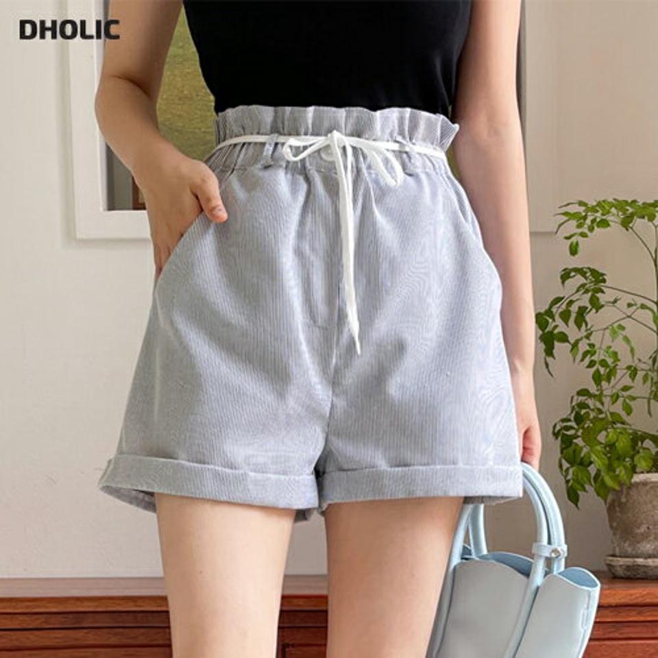【10%OFF】ストラップ付ストライプショートパンツ・全2色・t00791 レディース 【pt】短パン パンツ ズボン ショートパンツ ワイド ストライプ柄 ストラップ ラフ カジュアル ベルトループ ハイウエスト ロールアップ 春 夏 韓国ファッション セール SALE