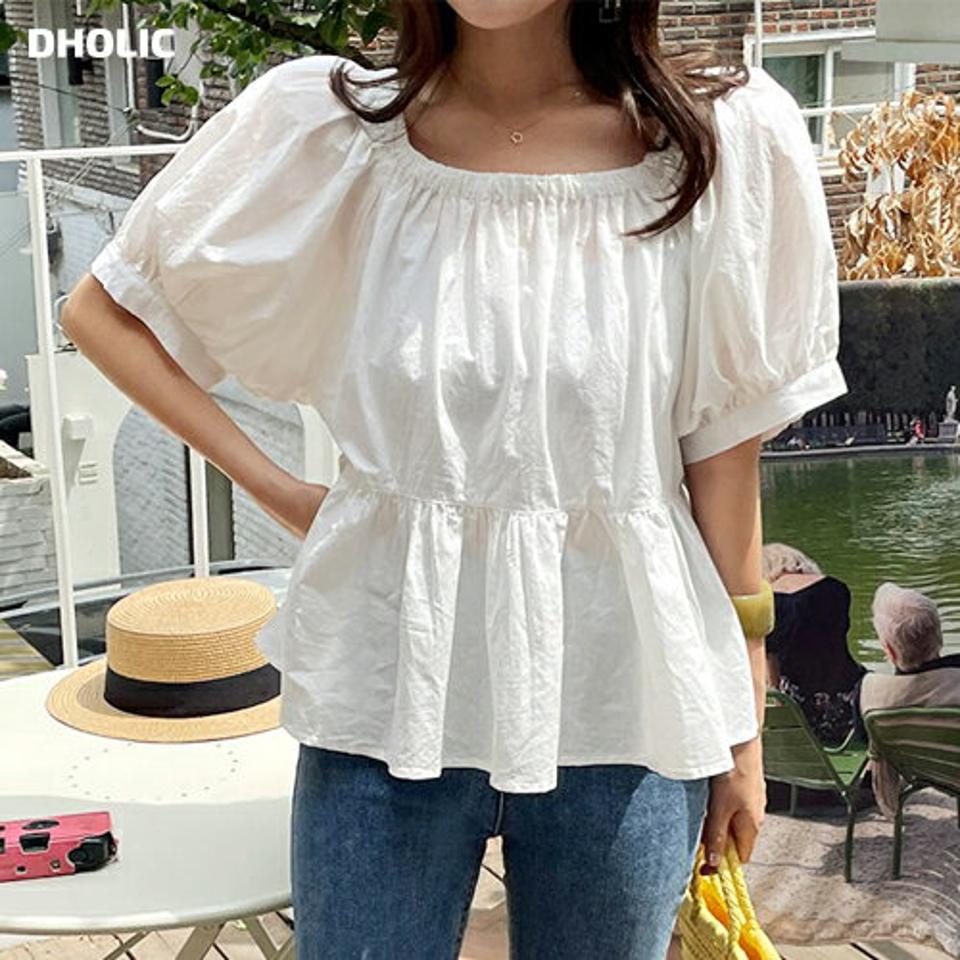 【10%OFF】2WAYコットンギャザーブラウス・全3色・b00781 レディース 【bl】トップス ブラウス 半袖 ハーフスリーブ パフスリーブ 白ブラウス ホワイトブラウス ギャザー お腹カバー コットン オフショルダー ラウンドネック ペプラム 春 夏 韓国ファッション【HS】セール