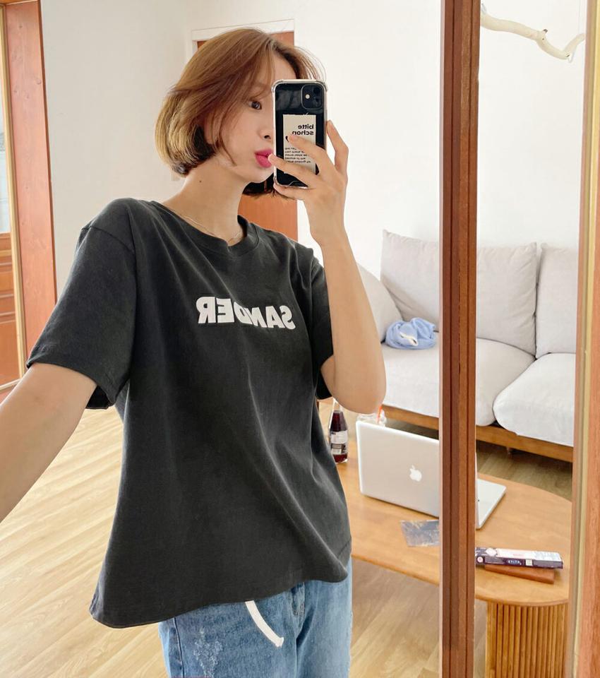 【10%OFF】SANDERピグメント半袖Tシャツ・全5色・t00779 レディース 【tops】トップス Tシャツ 半袖 ラウンドネック ロゴ ロゴT レタリング シンプル カジュアル ラフ ネイビー 青 春 夏 韓国ファッション 半Tセール