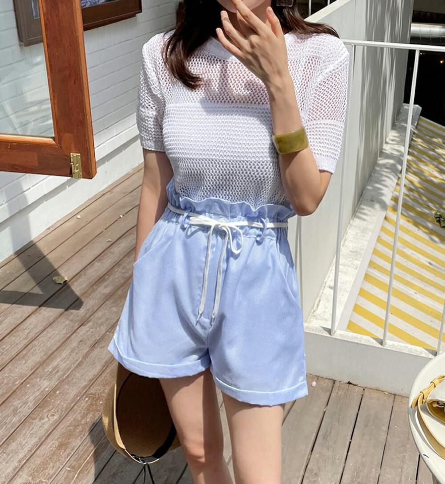 シアー半袖ニット・全4色・t00775 レディース 【tops】トップス ニット 半袖 シアー シースルー 透け感 メッシュ シンプル カジュアル 単色 レイヤード ラフ ラウンドネック クロップド丈 短丈 春 夏 韓国ファッション