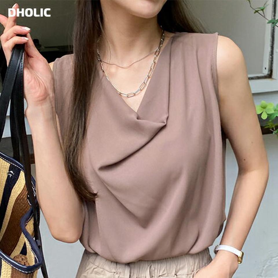 ドレープネックノースリーブ・全6色・b00702 レディース 【tops】トップス ノースリーブ スリーブレス 単色 無地 シンプル ベーシック ドレープネック 鎖骨 デコルテ ユニーク 春 夏 大人っぽ 韓国ファッション ハイホリHIHOLLI