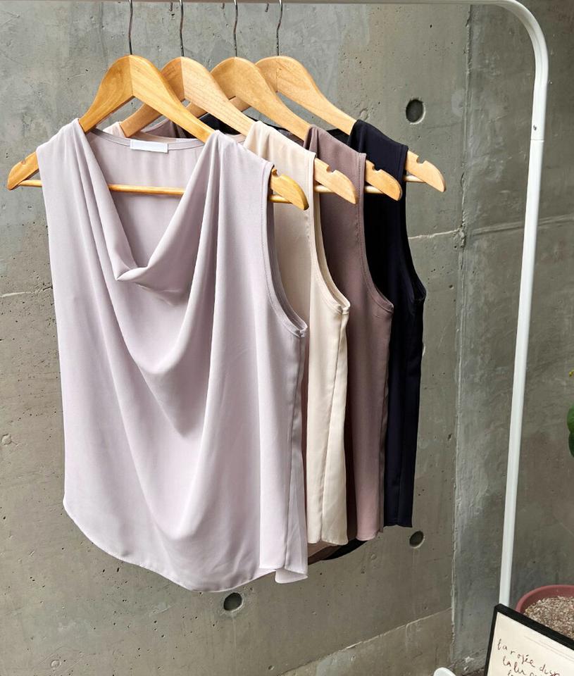 ドレープネックノースリーブ・全6色・b00702 レディース 【tops】トップス ノースリーブ スリーブレス 単色 無地 シンプル ベーシック ドレープネック 鎖骨 デコルテ ユニーク 春 夏 大人っぽ 韓国ファッション ハイホリHIHOLLI