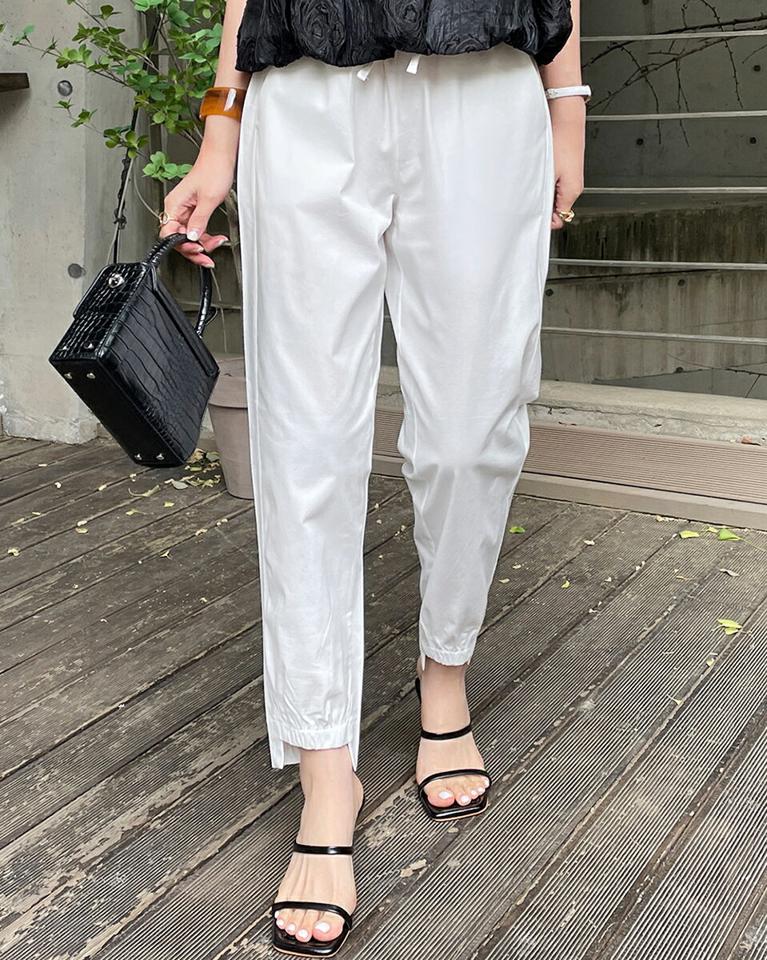 リネン混アンバランスジョガーパンツ・全3色・b00725 レディース 【pt】パンツ ロング丈 ジョガーパンツ リネン混 単色 無地 シンプル ベーシック ラフ スウェット 楽ちん 春 夏 カジュアル アンバランス 韓国ファッション ハイホリHIHOLLI