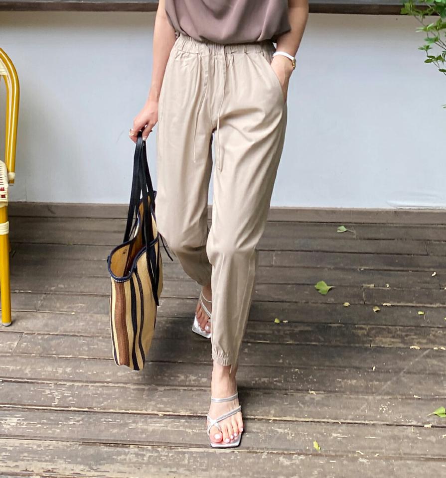リネン混アンバランスジョガーパンツ・全3色・b00725 レディース 【pt】パンツ ロング丈 ジョガーパンツ リネン混 単色 無地 シンプル ベーシック ラフ スウェット 楽ちん 春 夏 カジュアル アンバランス 韓国ファッション ハイホリHIHOLLI
