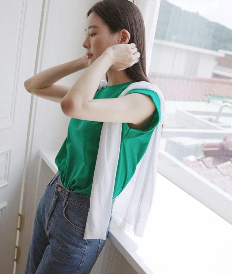 ロールアップスリーブTシャツ・全7色・b00356 レディース 【tops】トップス 半袖 Tシャツ 単色 無地 シンプル ベーシック ロールアップ パステル サイドスリット 春 夏 緑 コットン 綿 カジュアル 韓国ファッション ハイホリHIHOLLI