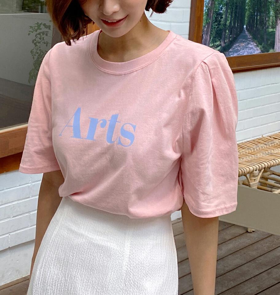 ArtsレタリングパフTシャツ・全3色・t67254 レディース 【tops】トップス Tシャツ 半袖 ハーフスリーブ ロゴ ロゴT パフスリーブ シンプル カジュアル ラフ ラウンドネック コットン 綿 春 夏 韓国ファッション