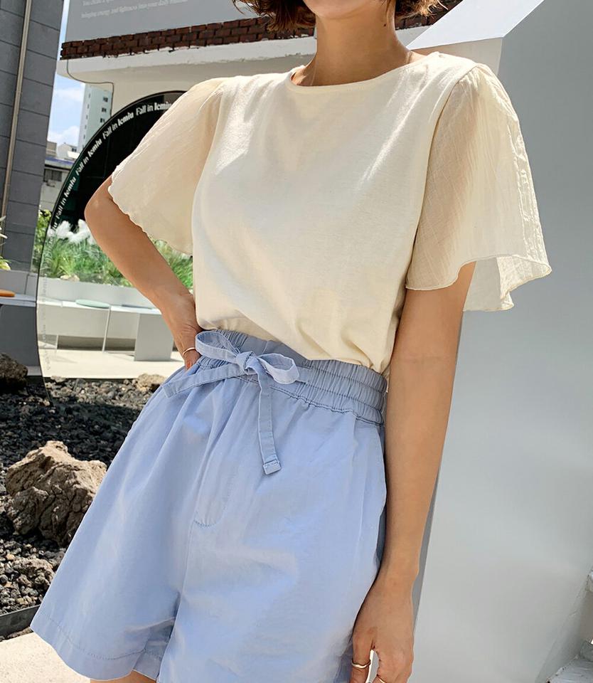 シアーフレアスリーブTシャツ・全3色・t67255 レディース 【tops】トップス Tシャツ 半袖 二の腕カバー 透け感 シアー シースルー フレアスリーブ 単色 無地 シンプル ラウンドネック フェミニン パフスリーブ きれいめ 春 夏 韓国ファッション