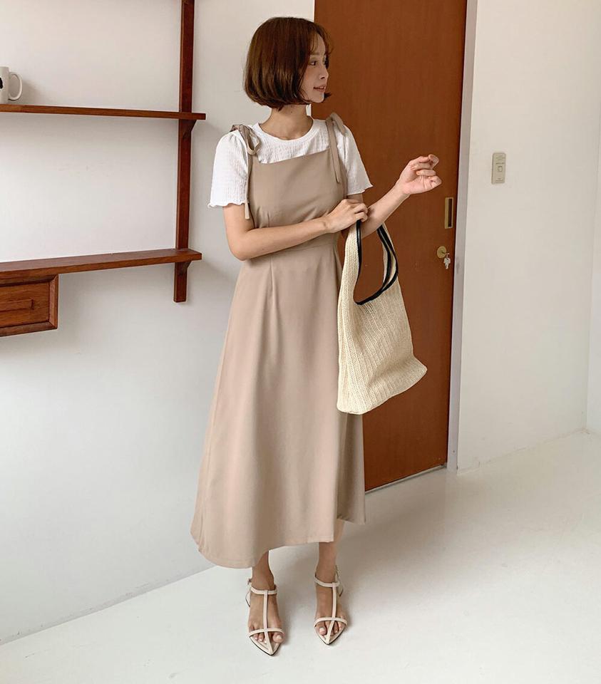 フレアキャミワンピース・全3色・t67272 レディース 【ops】ワンピース ロング丈 ロングワンピース スリーブレス ノースリーブ キャミソール フレア 単色 無地 シンプル 大人 フェミニン パステル 紫 春 夏 韓国ファッション