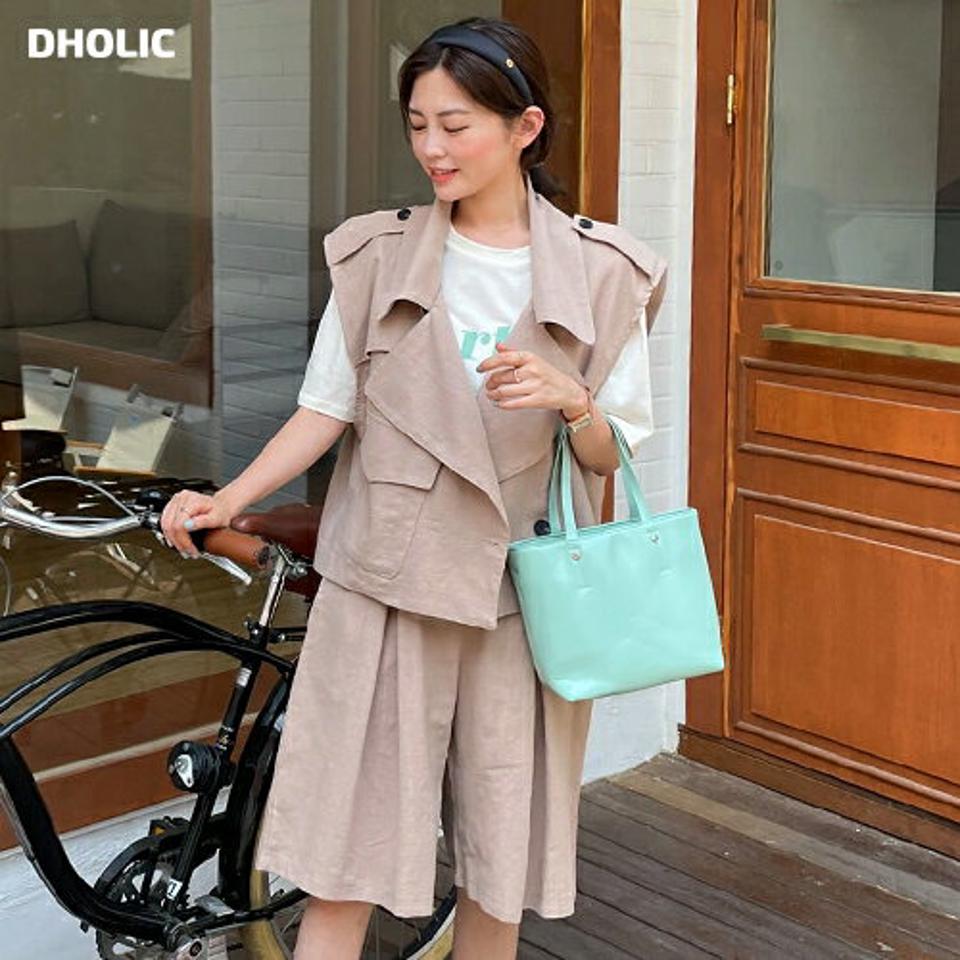 ワンポケットベスト&バミューダパンツSET・全3色・t67263 レディース 【pt】セットアップ seutp アウター ベスト レイヤード テーラードカラー ハーフパンツ 半ズボン パンツ タック 単色 無地 シンプル ワイド ハイウエスト 春 夏 韓国ファッション