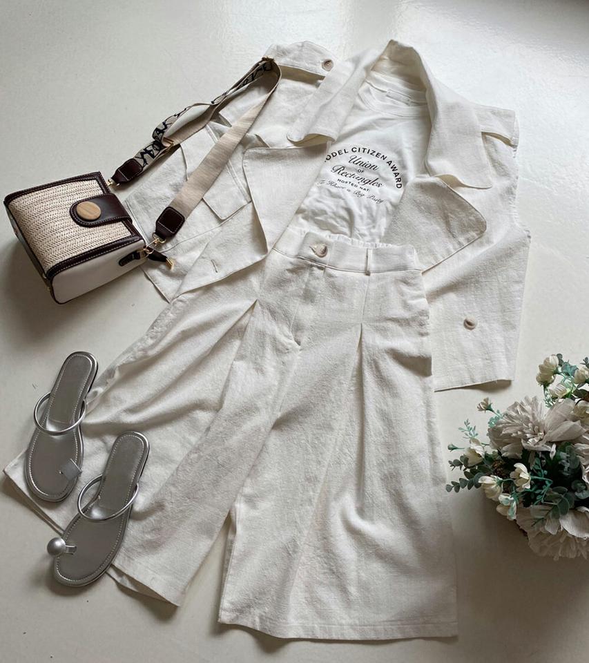 ワンポケットベスト&バミューダパンツSET・全3色・t67263 レディース 【pt】セットアップ seutp アウター ベスト レイヤード テーラードカラー ハーフパンツ 半ズボン パンツ タック 単色 無地 シンプル ワイド ハイウエスト 春 夏 韓国ファッション