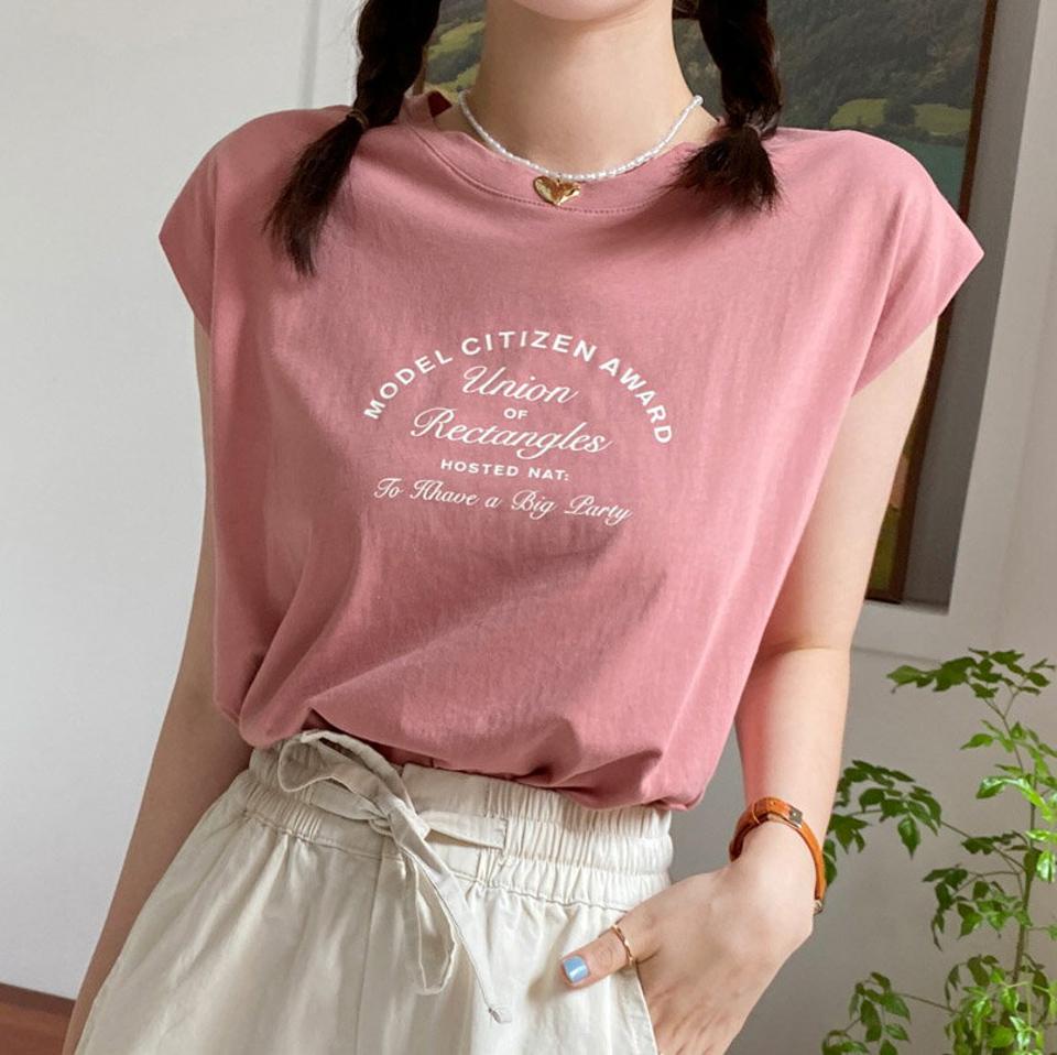 レタリングフレンチスリーブTシャツ・全4色・t67274 レディース 【tops】トップス フレンチスリーブ ショートスリーブ Tシャツ ロゴT カジュアル ロゴ レタリング ラフ ラウンドネック 二の腕カバー コットン 春 夏 韓国ファッション