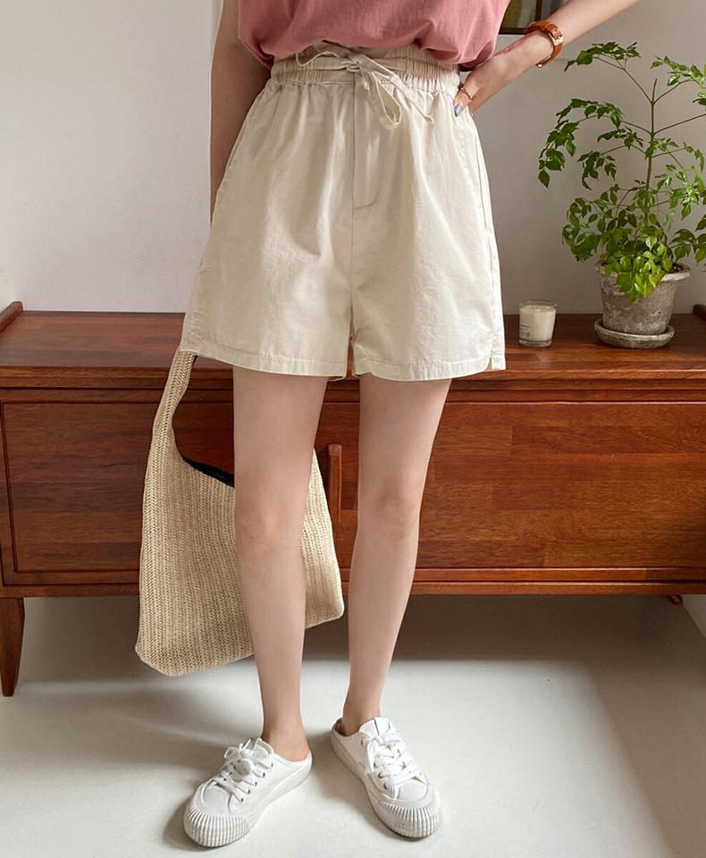 コットンストリングショートパンツ・全5色・b67275 レディース 【pt】パンツ ズボン 短パン ショートパンツ 単色 無地 シンプル ストリング カジュアル ベーシック ラフ 綿 ウエストゴム シャーリング ハイウエスト ワイド 春 夏 韓国ファッション