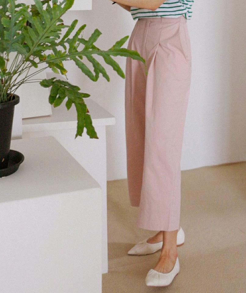 ピンタックコットンパンツ・全3色・t00367 レディース 【pt】パンツ ロング丈 単色 無地 シンプル ベーシック パステル 綿 コットン ピンタック ハイウエスト ワイド 春 夏 フェミニン カジュアル 大人 ピンク 韓国ファッション ハイホリHIHOLLI