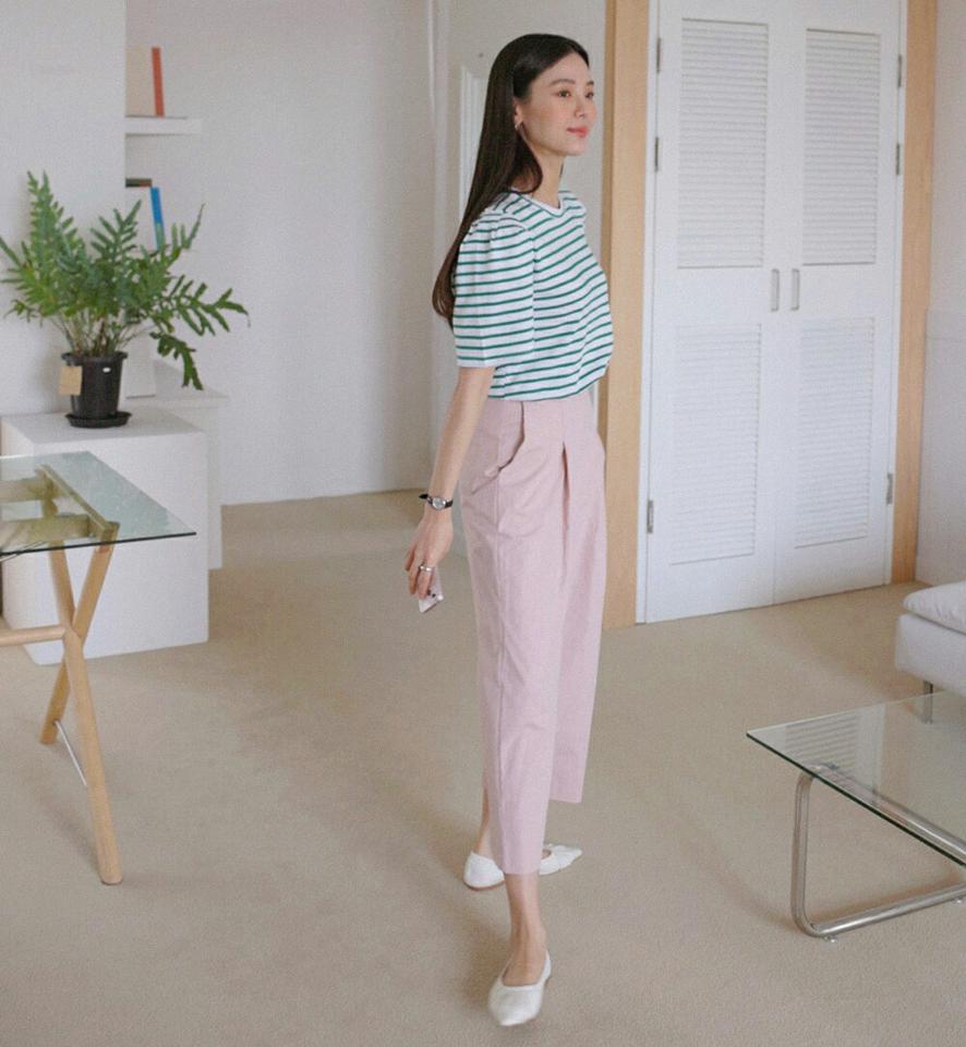 ピンタックコットンパンツ・全3色・t00367 レディース 【pt】パンツ ロング丈 単色 無地 シンプル ベーシック パステル 綿 コットン ピンタック ハイウエスト ワイド 春 夏 フェミニン カジュアル 大人 ピンク 韓国ファッション ハイホリHIHOLLI