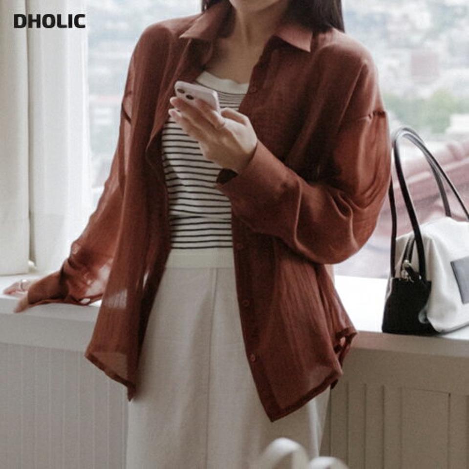 バックボタンシアーシャツ・全3色・t00361 レディース 【bl】シャツ 長袖 シアー 透け感 シースルー パステル 綿 コットン バックシャン バックスリット ルーズフィット ヘム 楽ちん 春 夏 カジュアル 韓国ファッション ハイホリHIHOLLI