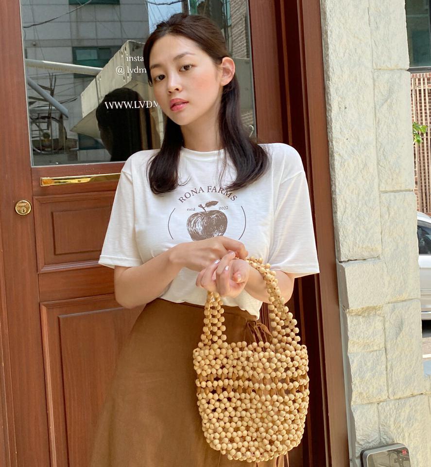 アップルプリントTシャツ・全3色・t66808 レディース 【tops】トップス Tシャツ 半袖 ハーフスリーブ ラウンドネック プリント 柄 模様 カジュアル ラフ レタリング 春 夏 韓国ファッション