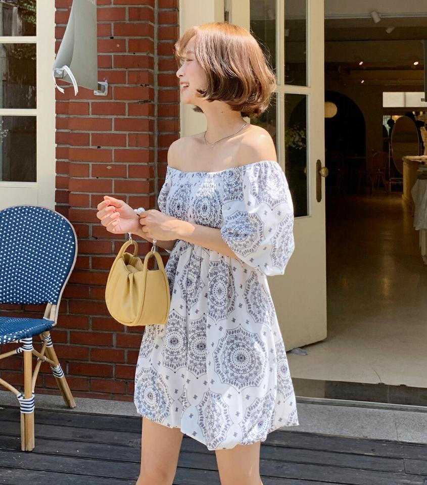 【10%OFF】2WAYペイズリーミニワンピース・全2色・t66818 レディース 【ops】ワンピース ミニワンピース ショート丈 半袖 パフスリーブ ペイズリー柄 リゾート デコルテ 鎖骨 総柄 カジュアル オフショルダー スクエアネック フレア 春 夏 韓国ファッション セール SALE