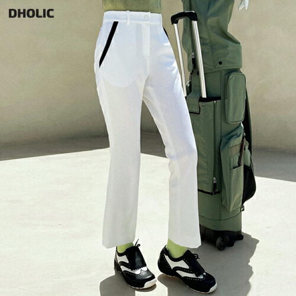 配色テープラインパンツ・全2色・02508 レディース 【pt】パンツ ズボン ロングパンツ 長ズボン ライン 配色 ホック ハイウエスト セミフレア スリム 大人 シンプル 春 夏 韓国ファッション GOLFWEAR ゴルフウェア