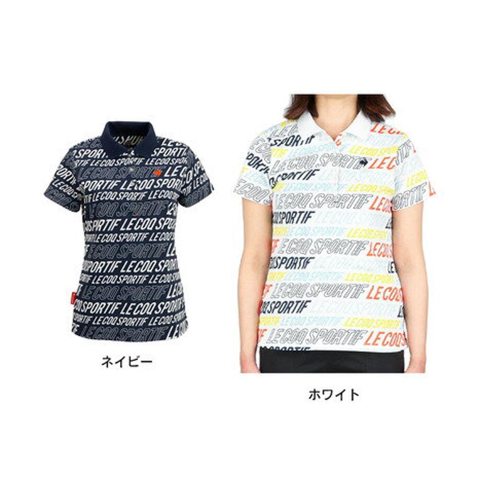 ルコック スポルティフ(Lecoq Sportif)(レディース) ゴルフウェア 吸汗速乾 UVカット ロゴグラフィック総柄 半袖ポロシャツ QGWTJA05