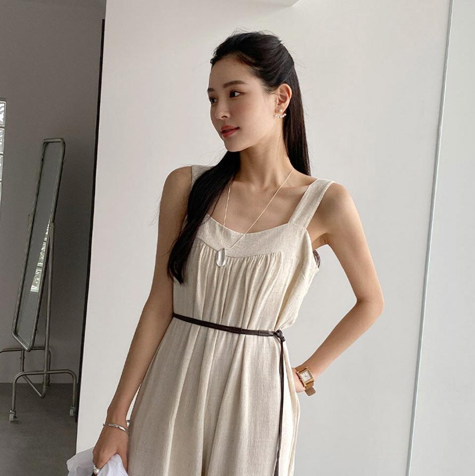 ベルト付リネン混ノースリオールインワン・全3色・t72275 レディース 【pt】オールインワン パンツ ロング丈 ノースリーブ 単色 無地 シンプル ベーシック リネン混 ワイド ストレート 春 夏 カジュアル 韓国ファッション ハイホリHIHOLLI