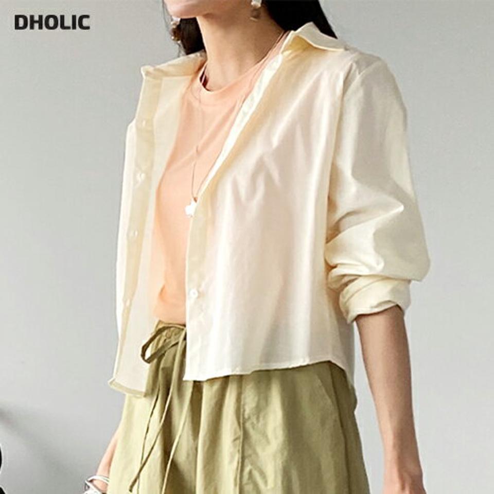 クロップドシャツ・全8色・t72264 レディース 【bl】シャツ 長袖 襟 ボタン 単色 無地 シンプル ベーシック クロップド丈 パステル カラバリ 春 夏 可愛い かわいい カジュアル 大人っぽ 綿 コットン 韓国ファッション ハイホリHIHOLLI